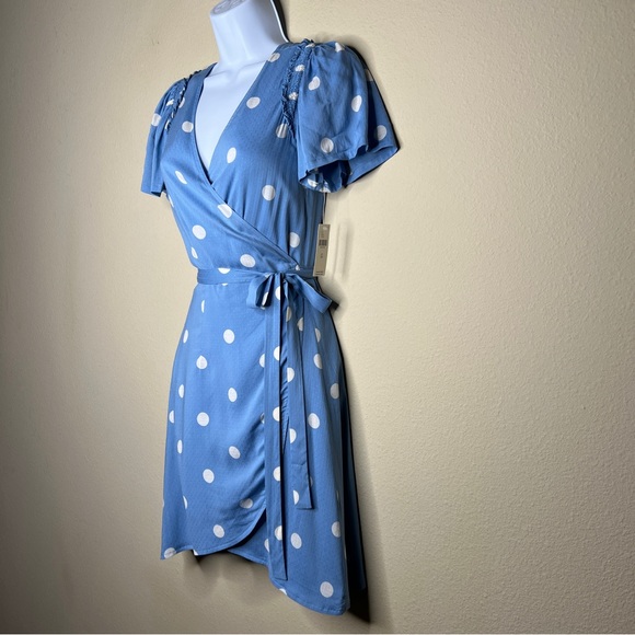 ANTHROPOLOGIE / PAIGE Blue Allure White Dolly Dot Arlyn Dress - Sz XS - Picture 7 of 16